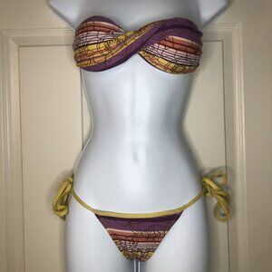 Rio de Sol Purple & Gold Floral Brazilian Bikini XS